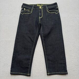 Suko Jeans Capri Jeans Women's 30 Black Dark Wash Yellow Contrast Stitch Cropped